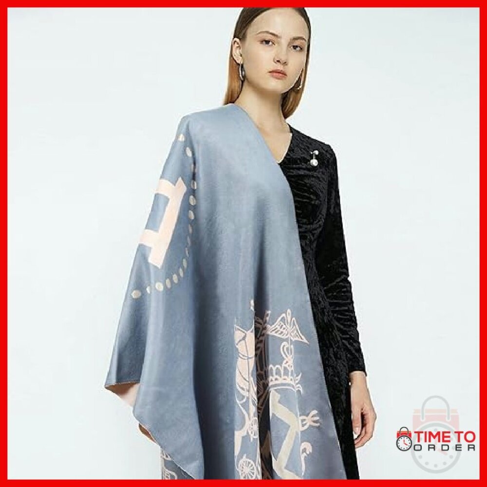 Large Silky Cashmere Pashmina Shawl Wrap Reversible Poncho Cape Blanket - Picture 7 of 8